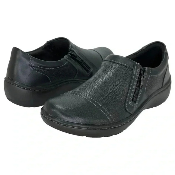 Clarks Womens Loafers 7M Cora Giny Black Pebbled Leather Ultimate Comfort - Picture 10 of 12